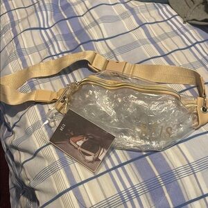 BEIS Cream and Tan Crossbody Bag with Transparent Design